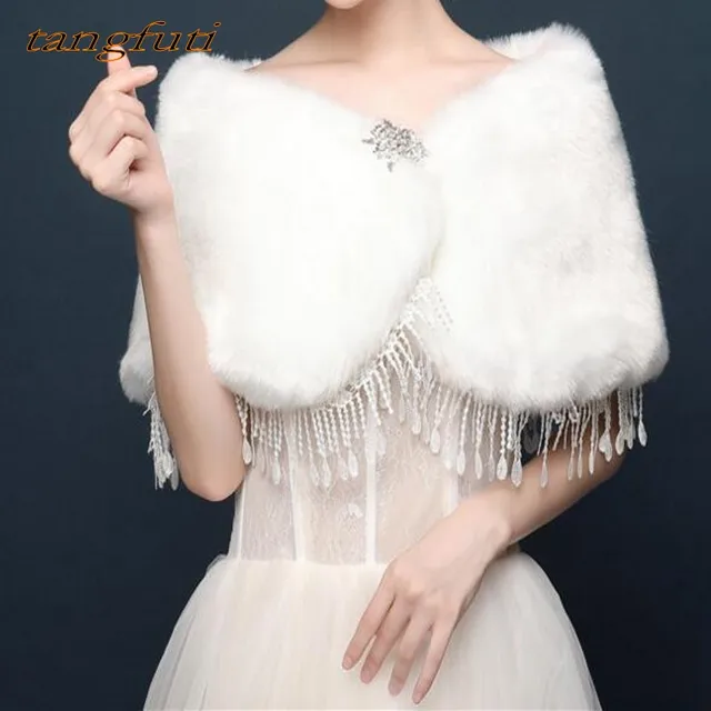 Disc New Bridal Wraps Women's Faux Fur Winter Wraps Wedding Bride Bolero Wedding Cloak Bridal Shawl Wedding Accessories Free Size H4 