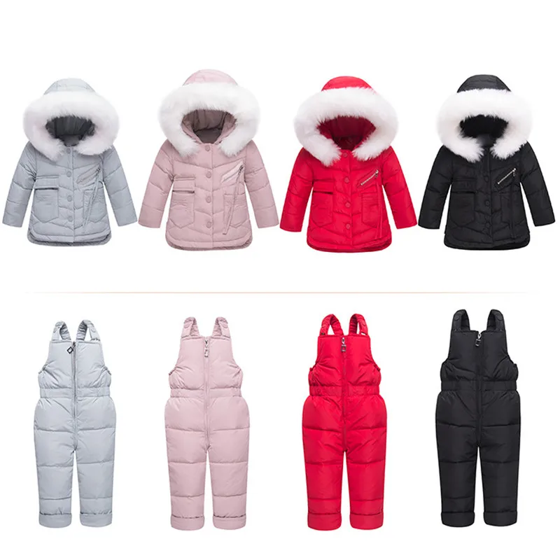 

-30 Degree Russian Children Down Coat Set 2018 Kids Snowsuit Boy girls Winter Thicken Set Jacket+Pant Newborn Clothes 1 2 3Year