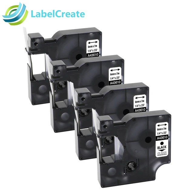 Special Price 4 Packs Compatible Dymo D1 Label typewriter 43610 Labeling Tape DYMO 6mm Black on Clear for Dymo Label Printer Special Price 4 Packs Compatible Dymo D1 Label typewriter 43610 Labeling Tape DYMO 6mm Black on Clear for Dymo Label Printer