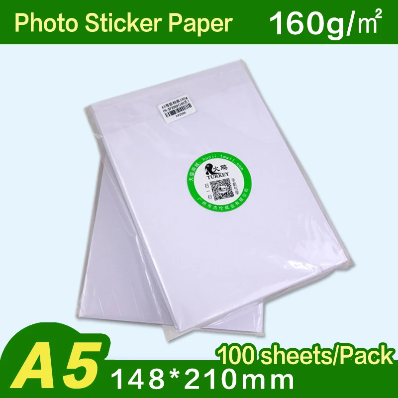 

Glossy Photo Sticker (100 Sheets) 160gsm A5 size high resolution Sticky inkjet Printing label 210*148mm