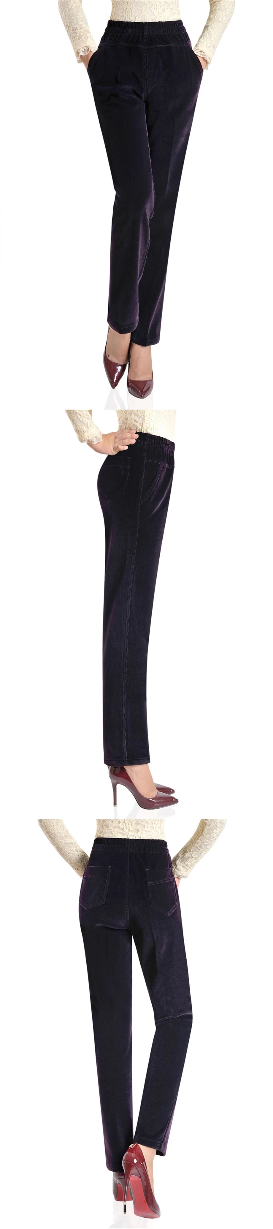 Плюс размеры 3XL добавить Велет вельветовые брюки для девочек для женщин Высокое качество Высокая талия Дамы officeмотобрюки осень зим