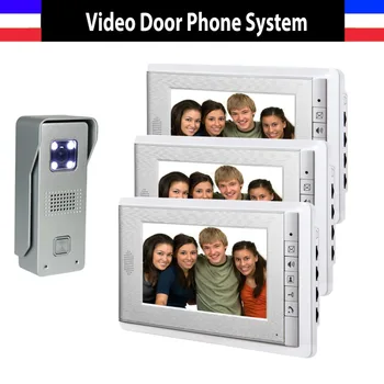 Kopen Nieuwe 7 inch Lcd Deurtelefoon Deurbel Intercom Systeem Nachtzicht Video Deurbel Waterdichte Videodoorphone Intercom 3 Monitor