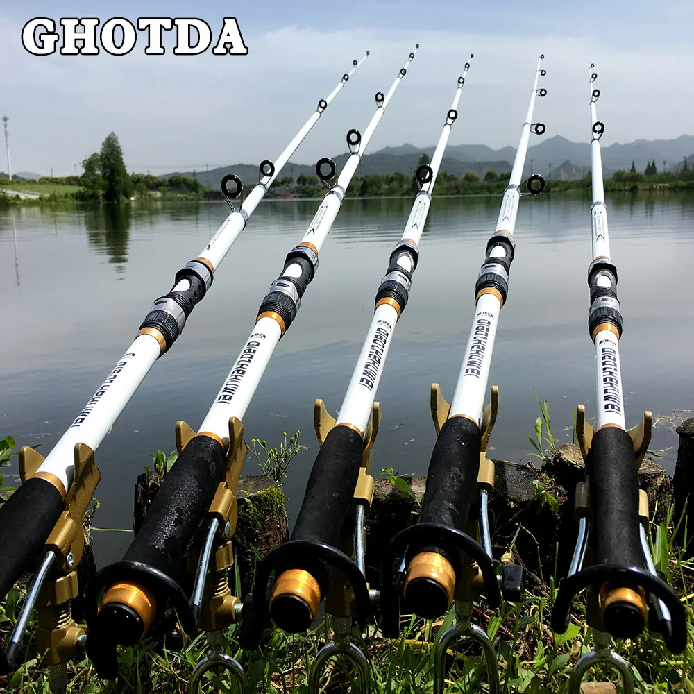 GHOTDA 2.1 M-3.6 M الكارب الصيد قضيب المغذية الصلب FRP ألياف الكربون تلسكوبي الصيد رود قصبة صيد خشبية