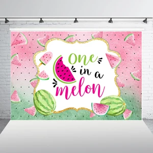 HUAYI One In A Melon Backdrop Summer Watermelon Party Girl 1st Birthday Party Fruits Photography Background Table Decor