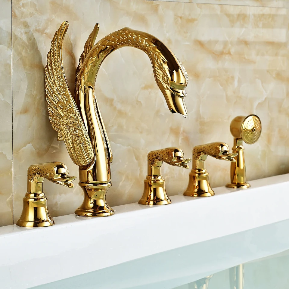 Shinesia Newly Luxury Gold Polished Br 5pcs Bathroom Bathtub Bathroom Bathtub