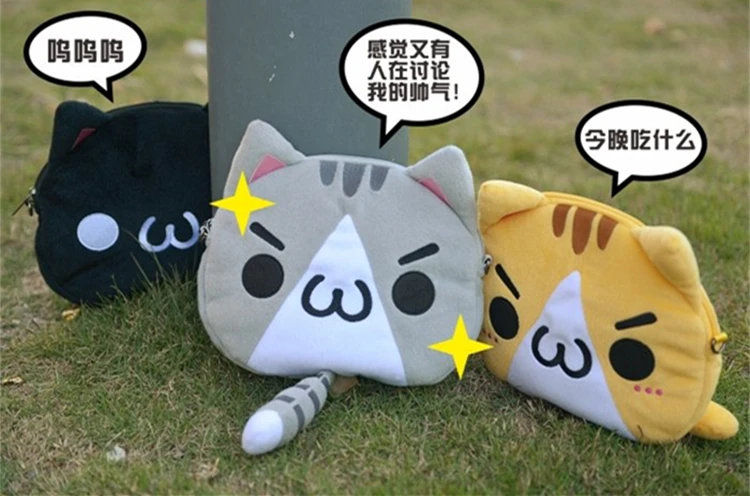 Cute Women Anime Kaomoji-kun Emotiction Plush Kawaii Meow Cat Shoulder Bag