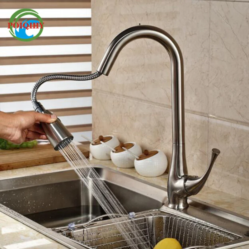 

Pull Out Dual Functions Sprayer Kitchen Sink Faucet Deck Mount with Hot and Cold Water Brand New Brushed Nickel