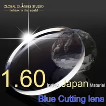 1,60 индекс смолы асферическая близорукость устойчивый к царапинам SHMC Япония водонепроницаемый материал Ant-синий свет режущая линза