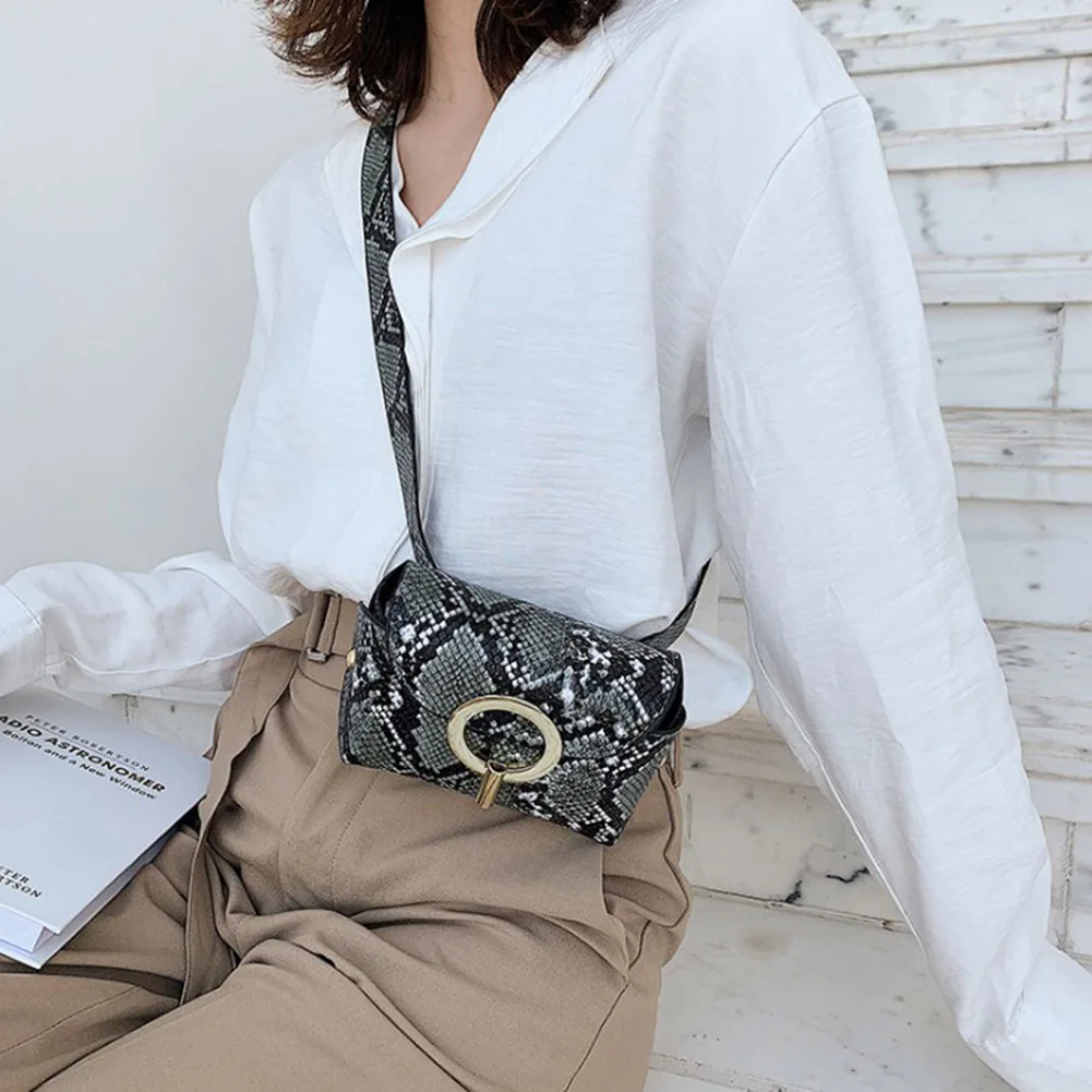 

Fashion Waist Bags Simple Snake Print Belt Bag Women Punk Waist Bags Female Fanny Pack New Serpentine Leather Waist Bags PU