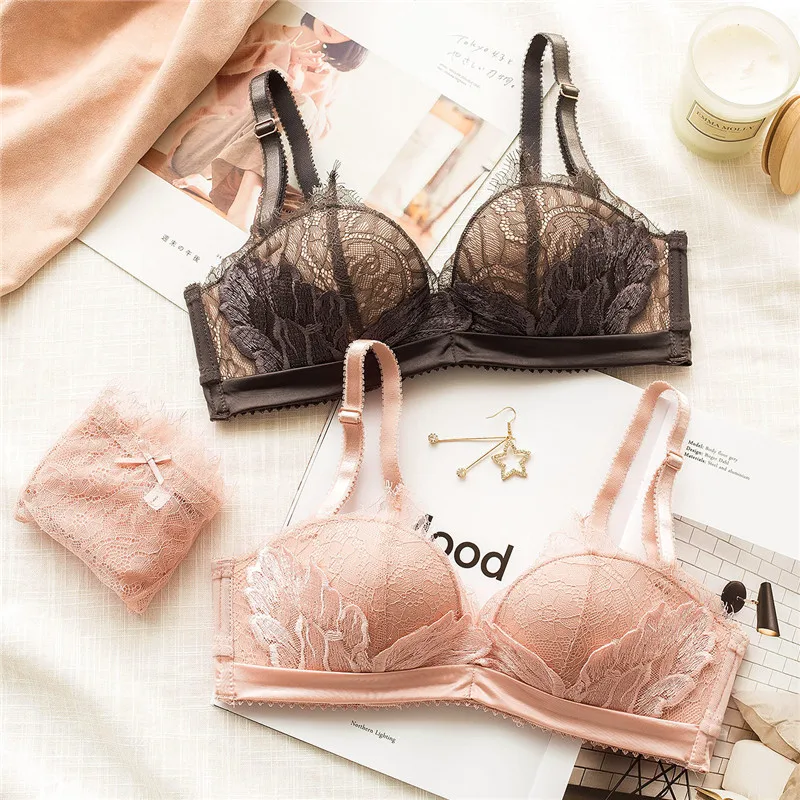 New Fashion Seamless Bra Set Sexy Lace Embroidery 1/2 Cup Women ...