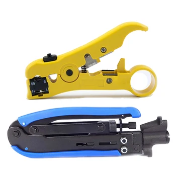 

LIXF 2x RG6 RG59 RG11 Coax Coaxial Cable Crimper + Stripper Compression Hand Tool Blue Yellow