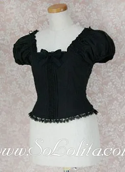 

Lolita Lovely Black Square Bow Tie Corset Cotton Blouse