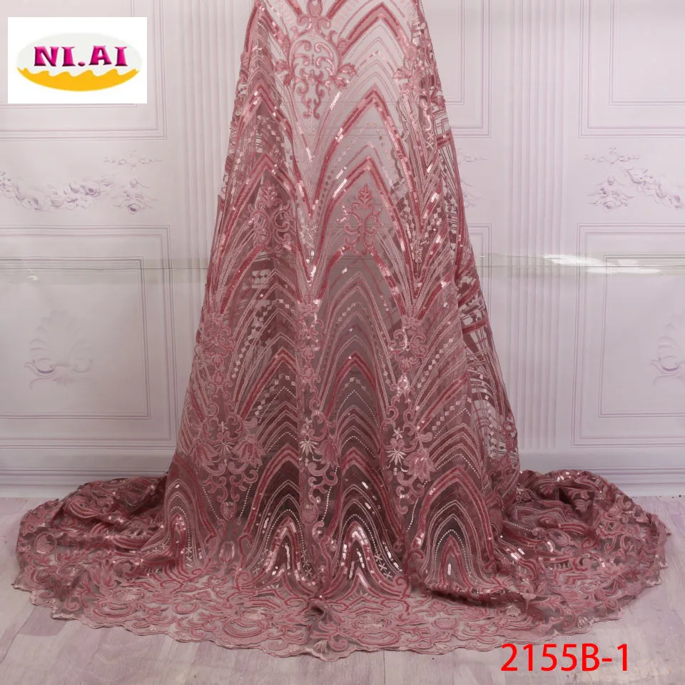 

2018 High Quality Nigerian Lace Fabrics Latest Mesh African Sequins Lace Fabric Bride Guipure French Net Lace Fabric XY2155B-1