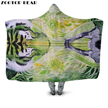 

Green Design Hooded Blanket Animal Woman Popular Fashion 3D printed Flower Wearable Soft Throw Blankets Bedding Portable Adult