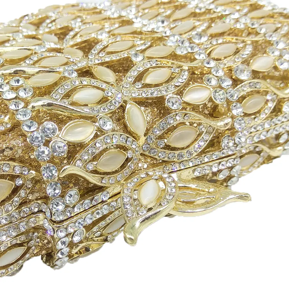 Бутик De FGG ослепительный Золотой Кристалл женские вечерние сумки выдалбливают камни из бисера Свадебный клатч Свадебный с кристаллами Minaudiere кошелек