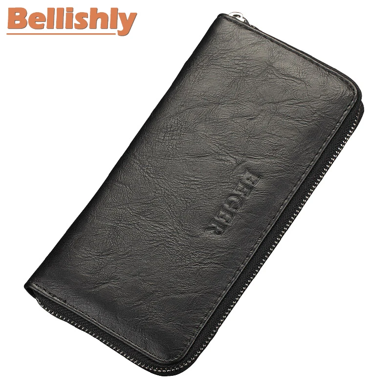 

Bellishly men's clutch Vintage Chic Car key Coin pocket for man Long portefeuille Male Zipper wallet business billetera purse
