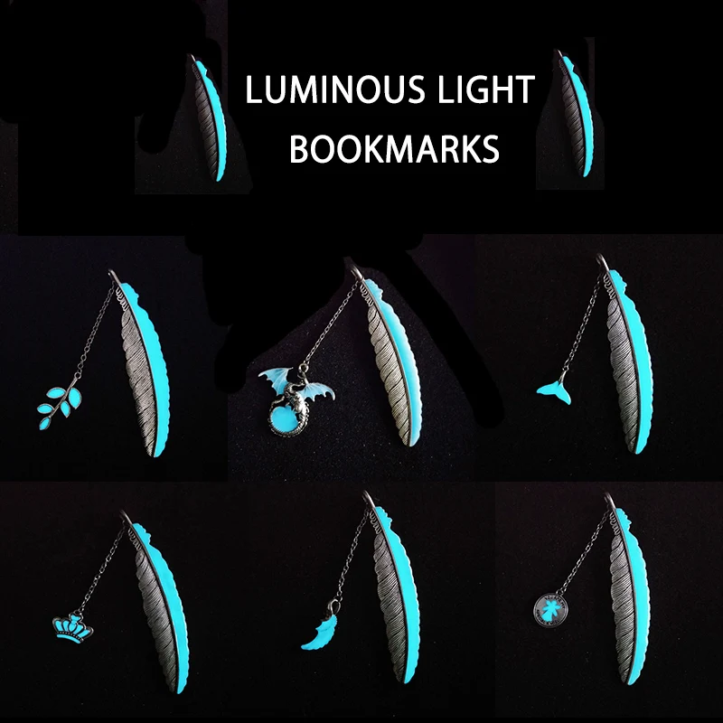 

Luminous Feather Bookmark Retro Illuminate Metal bookmarks Fluorescence Luminous Bookmark drop ship wholesale hot sale Metal46