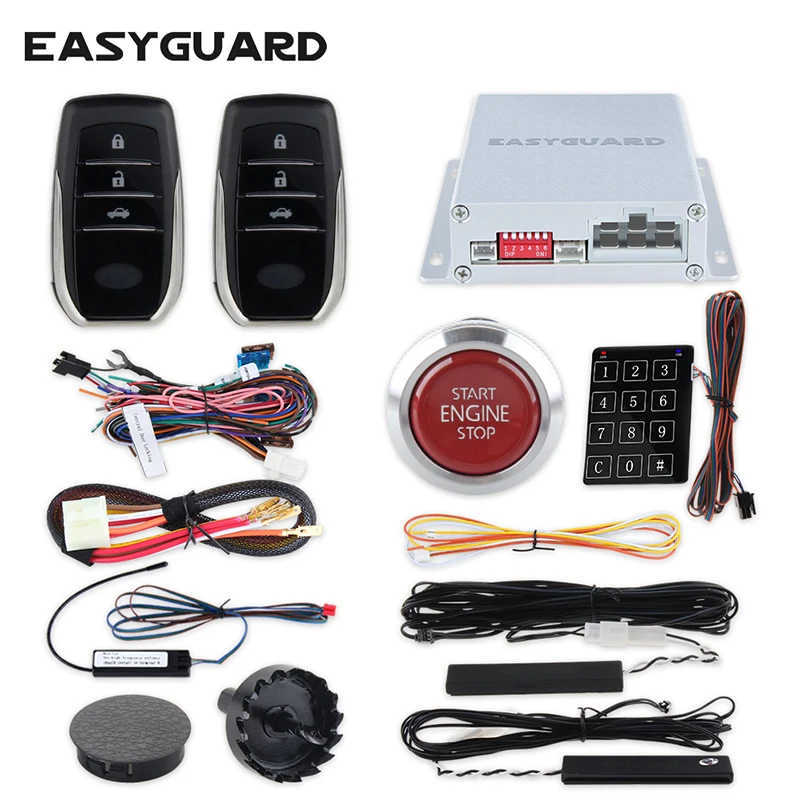 EASYGUARD автомобильный БЕСКЛЮЧЕВОЙ сигнализация центральный замок с дистанционным управлением запуска системы Система бесключевого доступа Система запуска вход по паролю