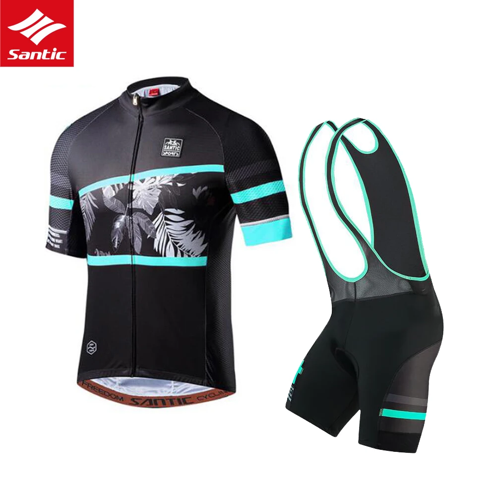 

Mens Bicycle Jersey Set Cycling jersey Santic Quick Dry Bicycle clothes summer team Cycling Jerseys gel bike Bib shorts set