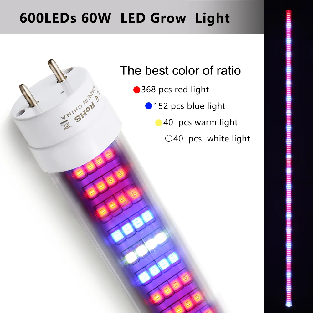 5 шт./лот светодиодный Grow Light Tube полный спектр 60 Вт 1,2 м AC85 ~ 265 В широкий Напряжение безопасный растет светодиодный бар свет лампы для