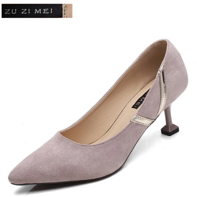 

Arrival Korean Concise Pointed Toe Office Shoes Women's Fashion Solid Color matching Flock Shallow High Heels Shoes for Women