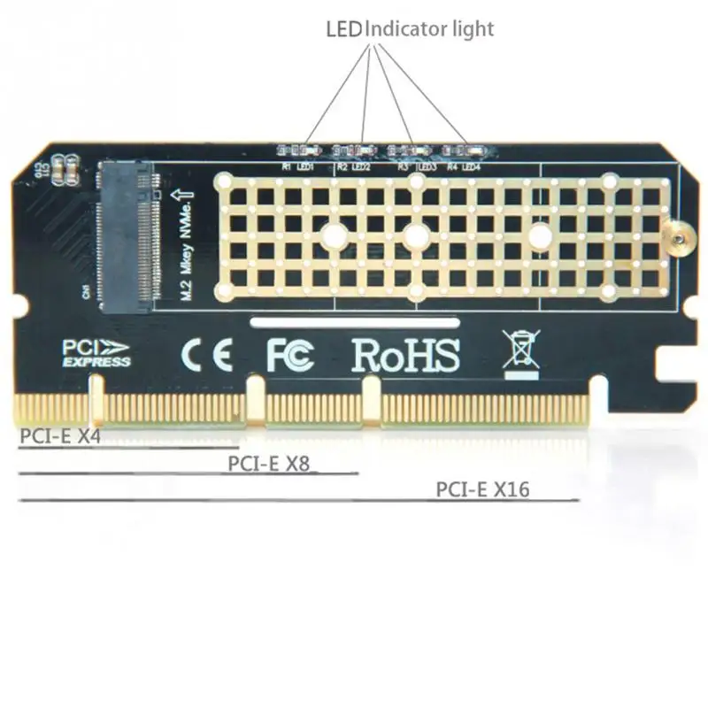 M.2 Накопитель SSD с протоколом NVME NGFF к PCI Express 3,0X16 адаптер с светодиодный M ключ Интерфейс Поддерживаемые карты PCI Express 3,0x4 2230-2280 Размеры m.2