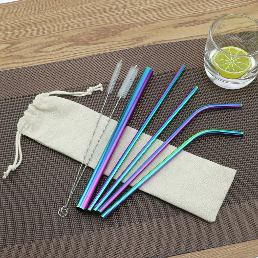 

4/7PCS Eco Friendly Mugs Reusable Drinking Straw High Quality 304 Stainless Steel Metal Straw + Cleaner Brush