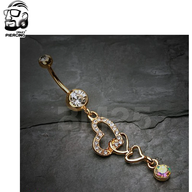 Romantic New Gold Heart Plated Navel Piercing Stainless Steel Belly