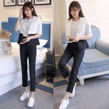 

blazer pants lady suit Korean fashion suits summer new women's clothing set two-piece outfit slim girl vestido half sleeve S-XXL