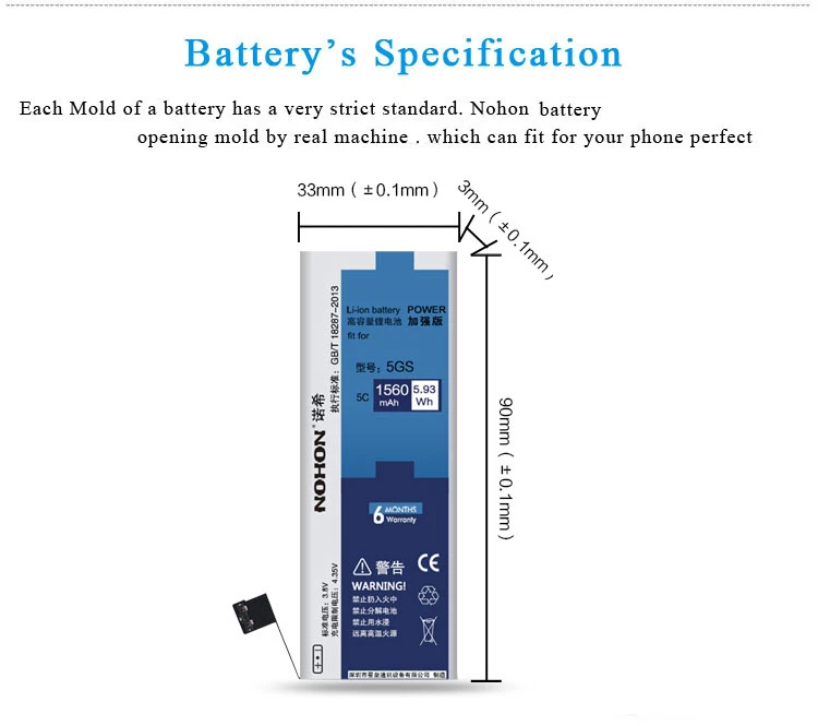 NOHON батарея для Apple iPhone 5S 5C Высокое качество батареи мобильного телефона с розничной посылка инструменты