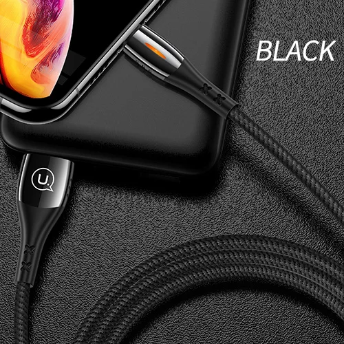 USAMS Smart power-off USB кабель провод для быстрой зарядки для iPhone X XR XS MAX зарядка и передача телефонный кабель для iPhone iPad - Цвет: Black