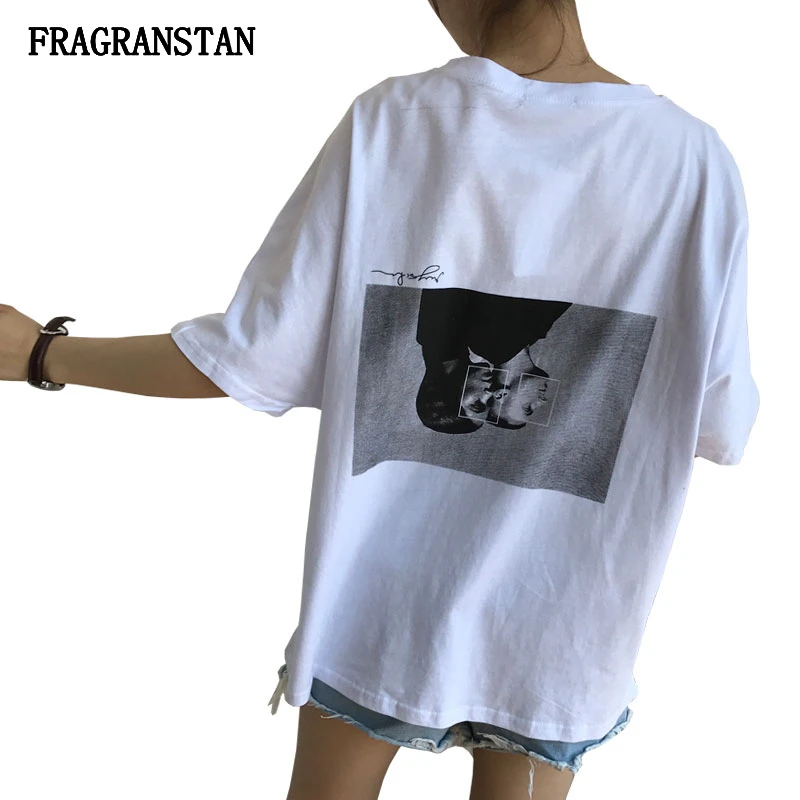 

Ladies Spring Summer Fashion O-Neck Loose T-Shirt Women New Letter Abstract Character Printed Top Women Casual Vintage Tees Q159