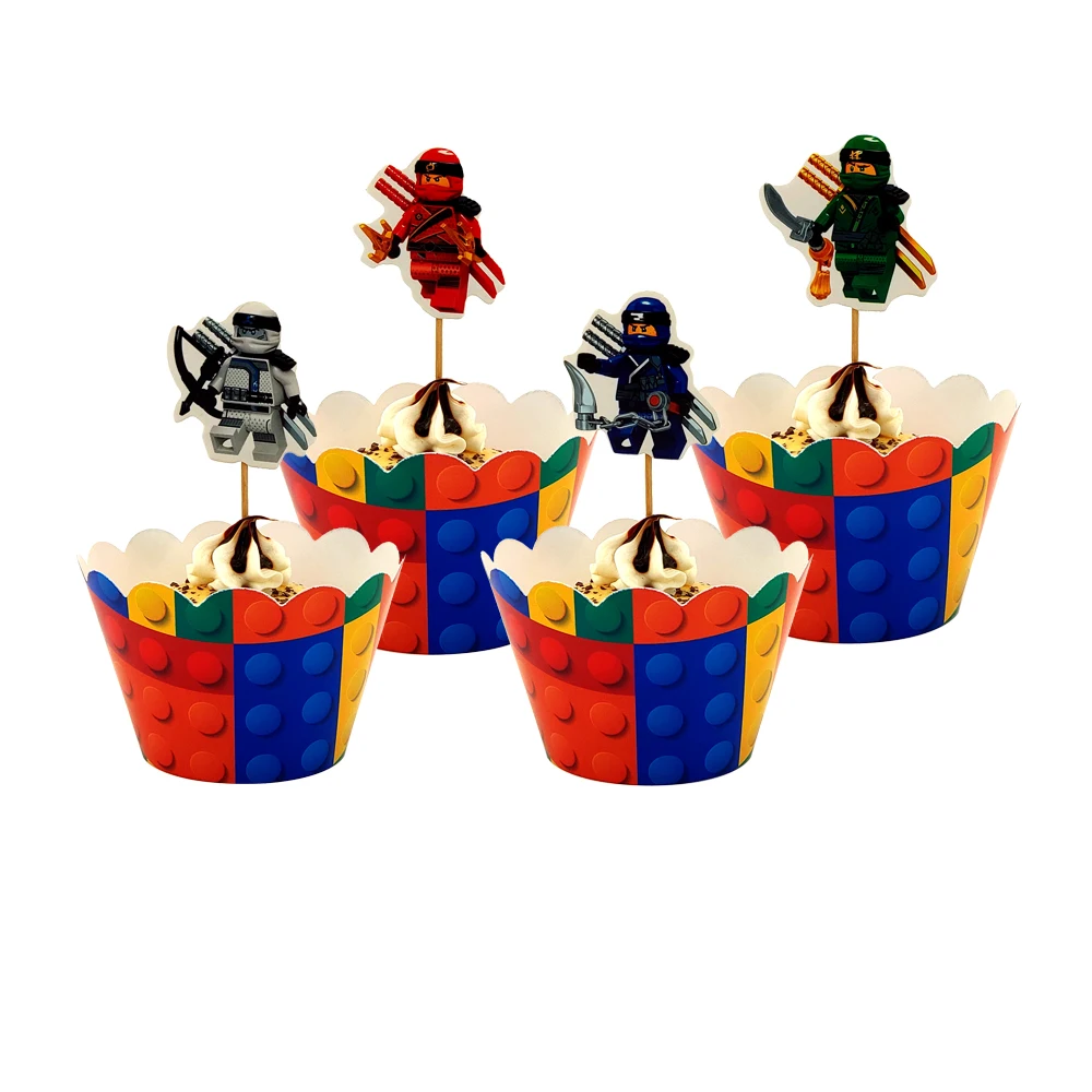 

Cake Accessory 24pcs/lot Ninja Blocks 12pcs Wrappers + 12pcs Toppers for Children Kids Birthday Party Cupcake Decoration