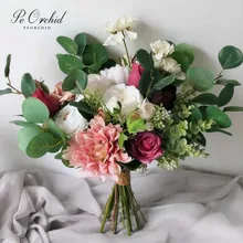 Best Price PEORCHID Pink White Green Wedding Bride Bouquet Artificial Eucalyptus Rose Bruids Boeket Vintage Bridal Peony Hand Flowers Best Price PEORCHID Pink White Green Wedding Bride Bouquet Artificial Eucalyptus Rose Bruids Boeket Vintage Bridal Peony Hand Flowers