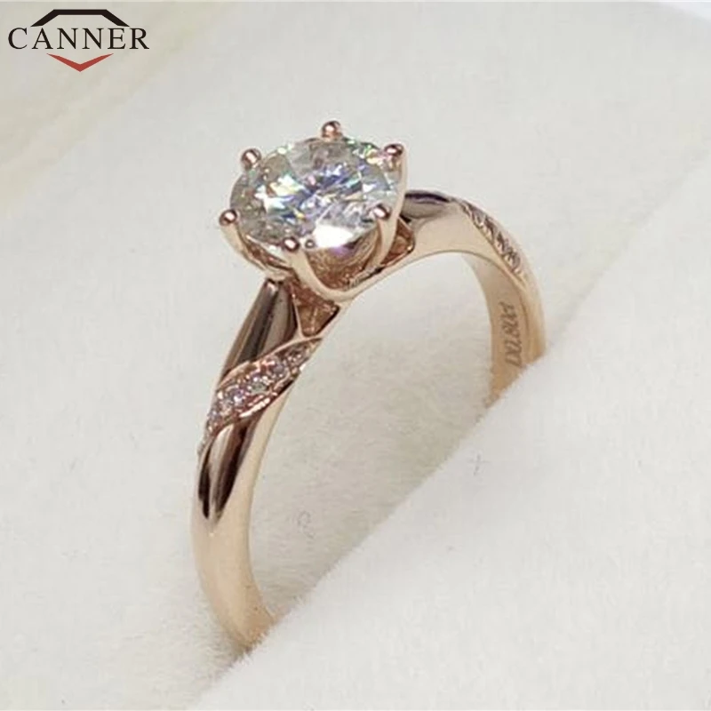 CANNER Classic Adjustable Zircon Open Rose Gold Color Ring Engagement Wedding Rings for Women Rings Anillos Mujer FI