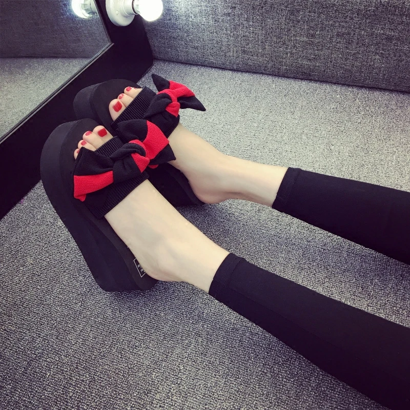 

Fashion Bowknot Slippers Woman Beach Flip Flops Summer Sandals Slip- Resistant Slippers Platform Sandals Size 35-39