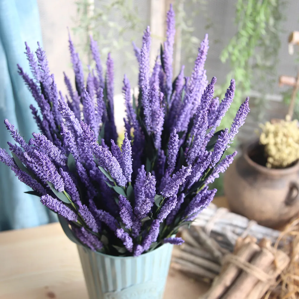 

12-Heads Artificial PE Lavender Fake Flower Wedding Bouquet Party Home Decor living room bathroom