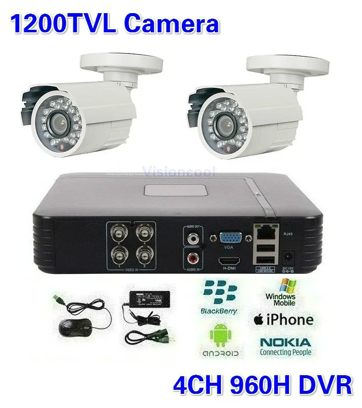 Видеонаблюдения 4CH DVR HVR NVR 2 шт. 1200TVL открытый пуля видеонаблюдения камеры система |