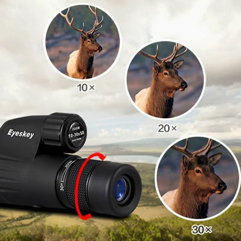 

10-30x50 Zoom Monocular Telescope Eyeskey Power Waterproof Binoculars Spotting Scope Tripod Hd Bird Watching Binoculo Hunting