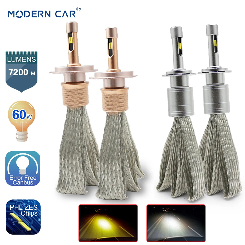 

MODERN CAR PHL Chips H4 H7 H1 9005 9006 60W 7200lm LED Headlights Fog Light White Amber Hi-Lo Headlight Bulbs Error Free Canbus
