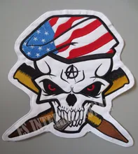 11.2 inches large Embroidery Patches for Jacket Back Vest Motorcycle Club Biker MC Sew on Skull Bullets USA flag