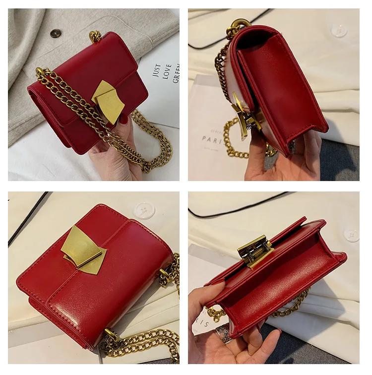 Корейская модная сумка на плечо с цепочкой для женщин, брендовая сумка-мессенджер через плечо, маленькие квадратные мини-сумки, шикарный стиль, вечерние клатчи