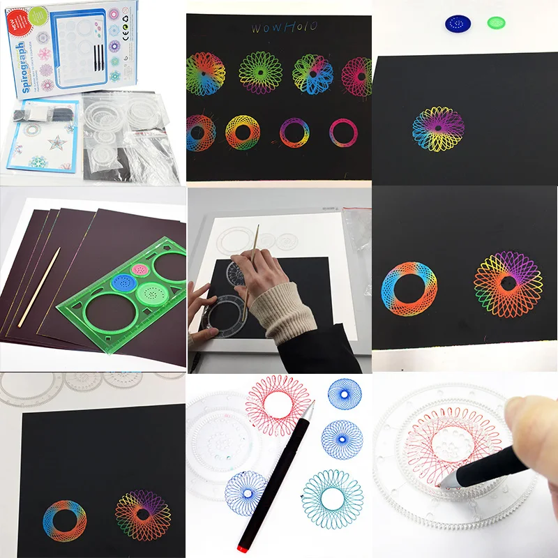 Spirograph Drawing toys Scraping painting set Gears Wheels Drawing