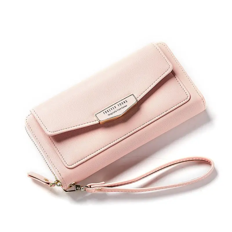 Unishow браслет женский кошелек длинный дизайн конверт клатч Дамский кошелек большой емкости Модный повседневный кошелек из искусственной кожи сумка - Цвет: Розовый