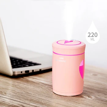 

JUNEJOUR 220ML Mini Air Humidifier USB Ultrasonic Humidifier Car Diffuser Electric Essential Oil Diffuser Cup LED Lights