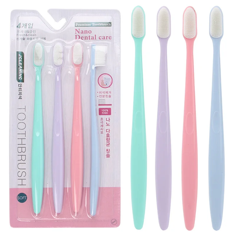 

4 Pcs Gel Toothbrush Clean Tongue Coating Nano Soft-bristle Adults Toothbrus White Head Household Macarons Color Tooth Brush