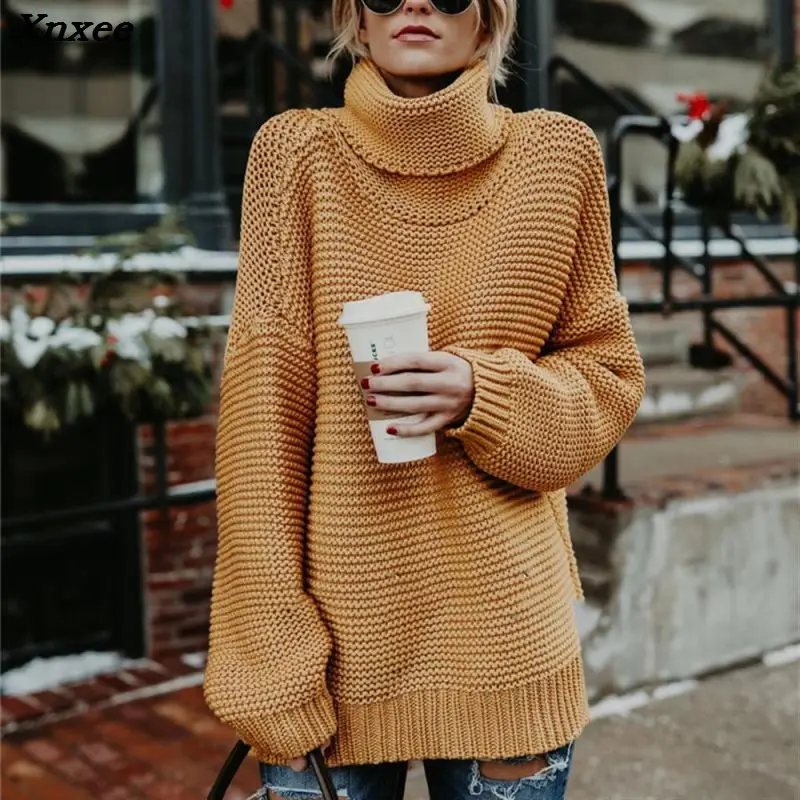 Winter Women Turtleneck Sweater Plus Size Female Casual Loose Long Sleeve Warm Sweater Warm Womens Pullover Winter Cable Knitted
