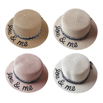 

Newborn Photography Kids Summer Breathable Braided Letter Silk Scarf Concave Shape Cute Shade Straw Hat Baby Hat Baby Cap