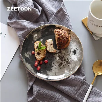 

8 Inch Creative Cake Plate Ceramic on-glaze Decoration Adornment Plates Steak Spaghetti Round Dish Fruit Saucer Tableware Art