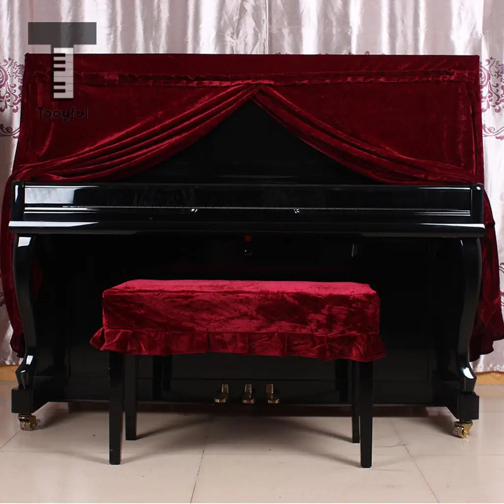 Tooyful Pleuche Piano Stool Chair Cover for Piano Single Seat Bench Claret